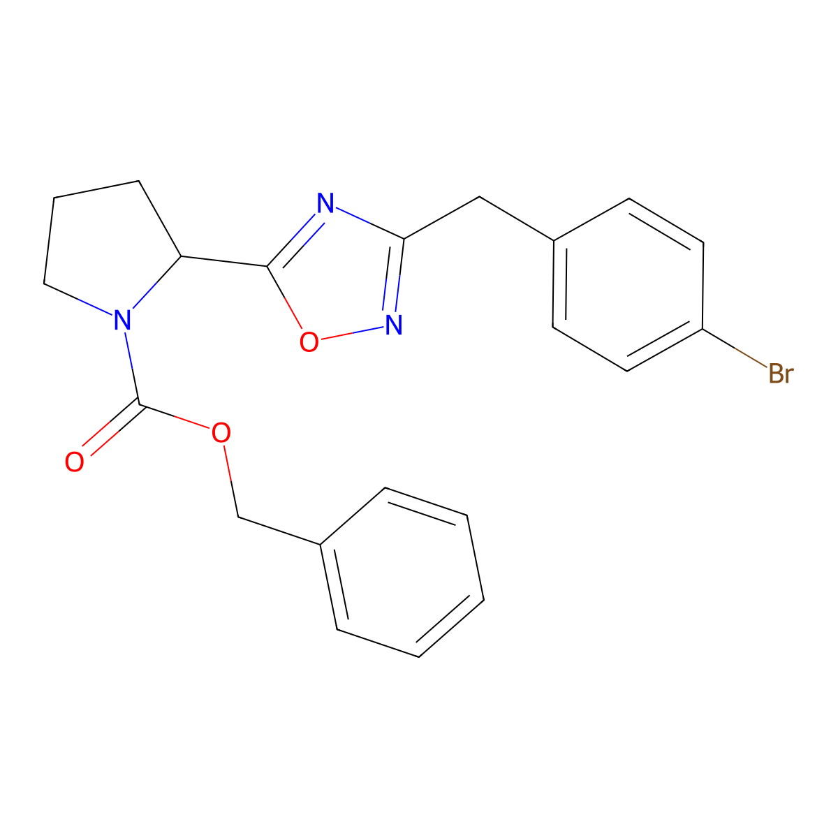 Benzyl 2-{3-[(4-bromophenyl)methyl]-1,2,4-oxadiazol-5-yl}pyrrolidine-1-carboxylate molecular structure, CAS 2680863-78-7