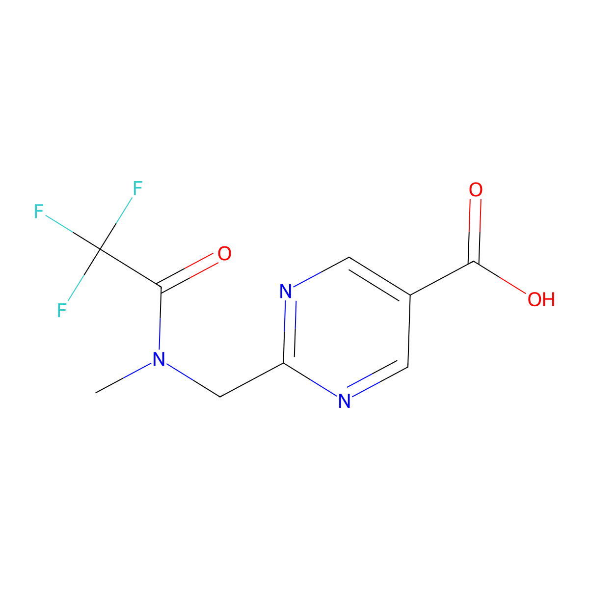 2-[(2,2,2-trifluoro-N-methylacetamido)methyl]pyrimidine-5-carboxylic acid molecular structure, CAS 2680863-81-2