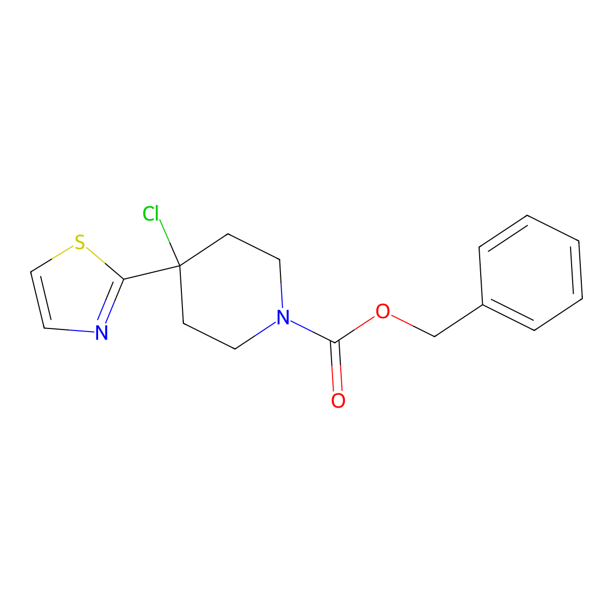 Benzyl 4-chloro-4-(1,3-thiazol-2-yl)piperidine-1-carboxylate molecular structure, CAS 2680863-90-3
