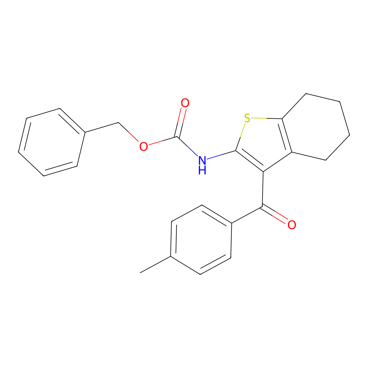 benzyl N-[3-(4-methylbenzoyl)-4,5,6,7-tetrahydro-1-benzothiophen-2-yl]carbamate molecular structure, CAS 2680864-06-4