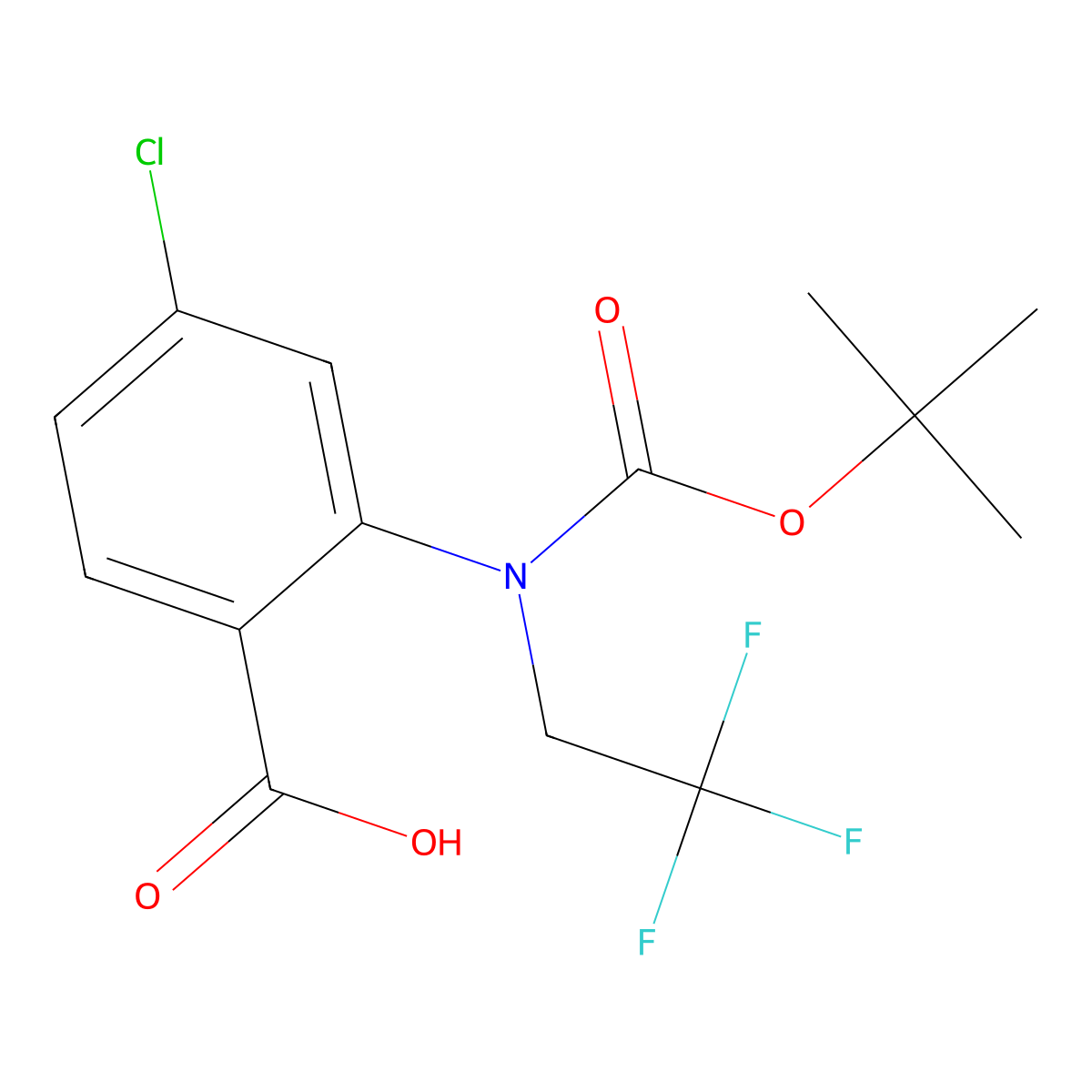 2-{[(Tert-butoxy)carbonyl](2,2,2-trifluoroethyl)amino}-4-chlorobenzoic acid molecular structure, CAS 2680864-08-6