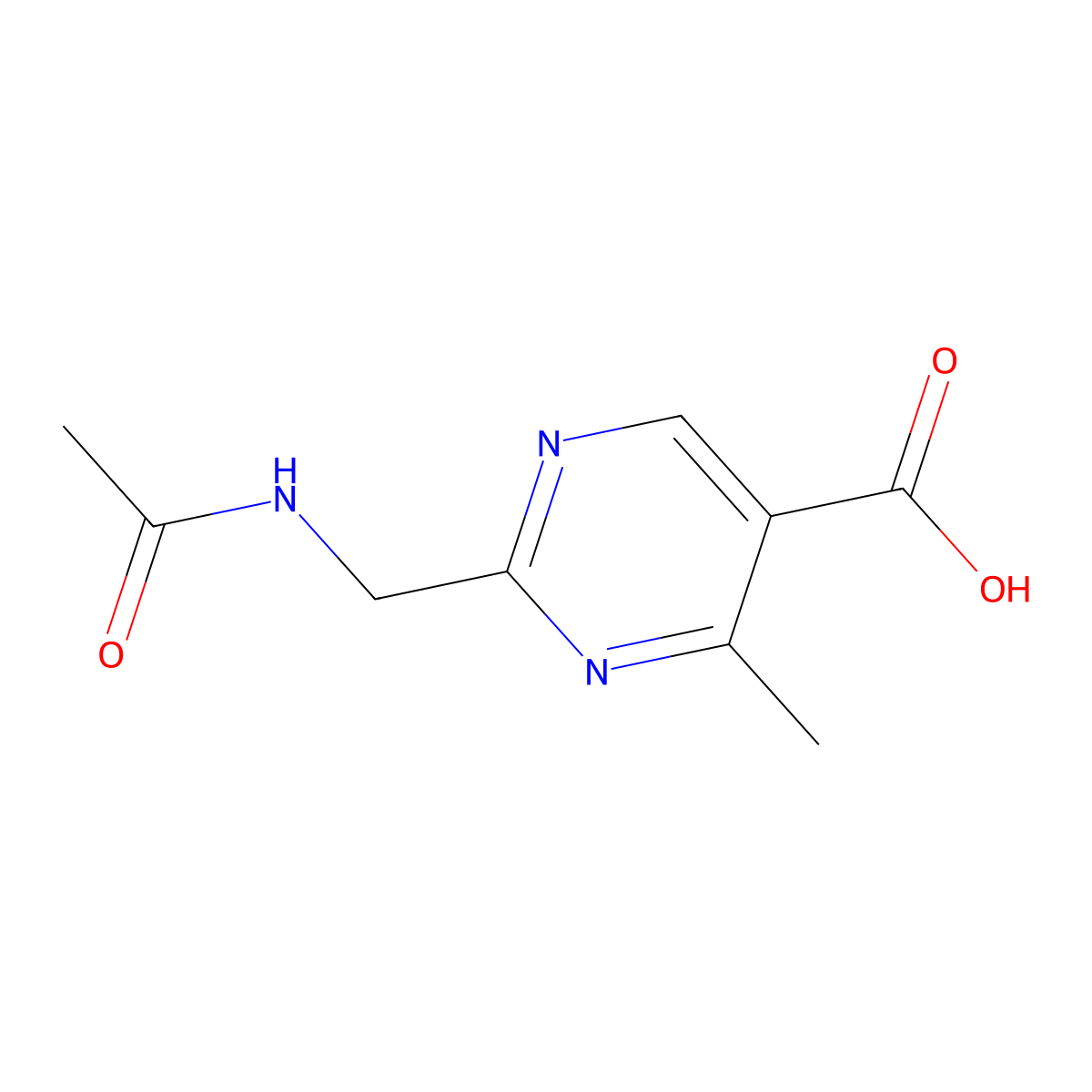 2-(Acetamidomethyl)-4-methylpyrimidine-5-carboxylic acid molecular structure, CAS 2680864-13-3