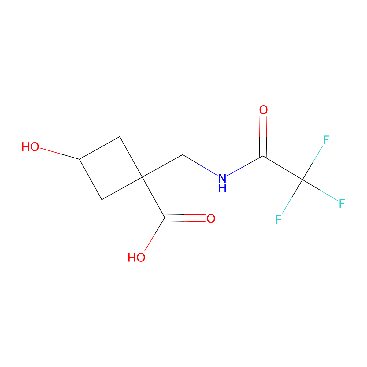 3-Hydroxy-1-[(2,2,2-trifluoroacetamido)methyl]cyclobutane-1-carboxylic acid molecular structure, CAS 2680864-15-5