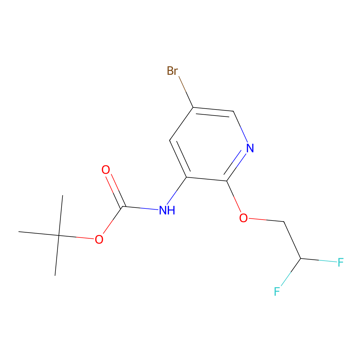 tert-butyl N-[5-bromo-2-(2,2-difluoroethoxy)pyridin-3-yl]carbamate molecular structure, CAS 2680864-22-4