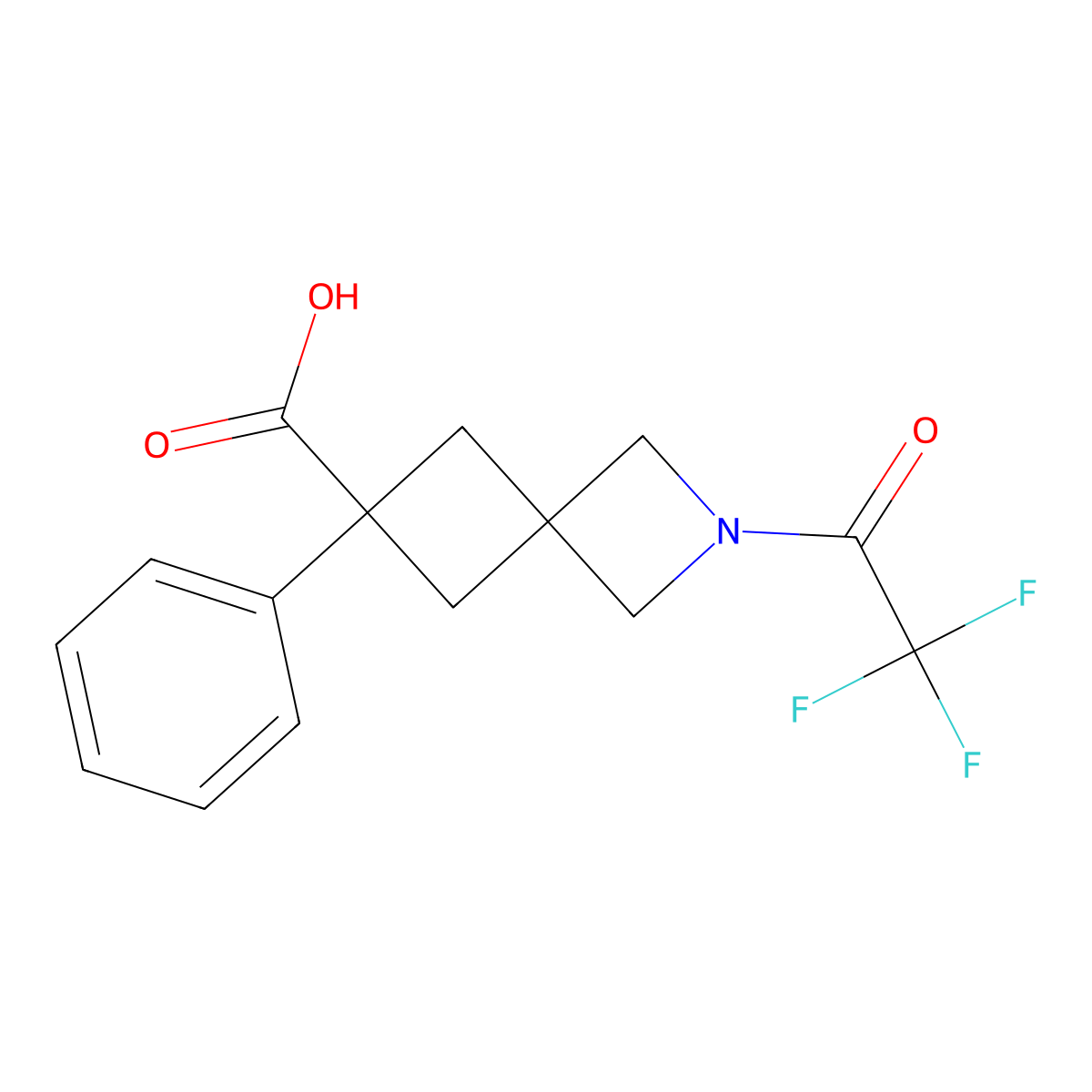 6-Phenyl-2-(2,2,2-trifluoroacetyl)-2-azaspiro[3.3]heptane-6-carboxylic acid molecular structure, CAS 2680864-33-7