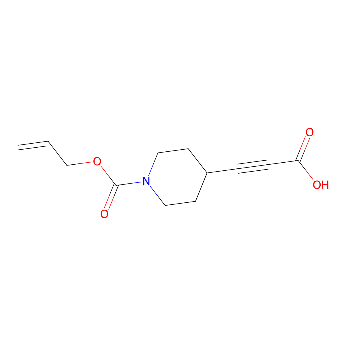 3-{1-[(Prop-2-en-1-yloxy)carbonyl]piperidin-4-yl}prop-2-ynoic acid molecular structure, CAS 2680864-36-0