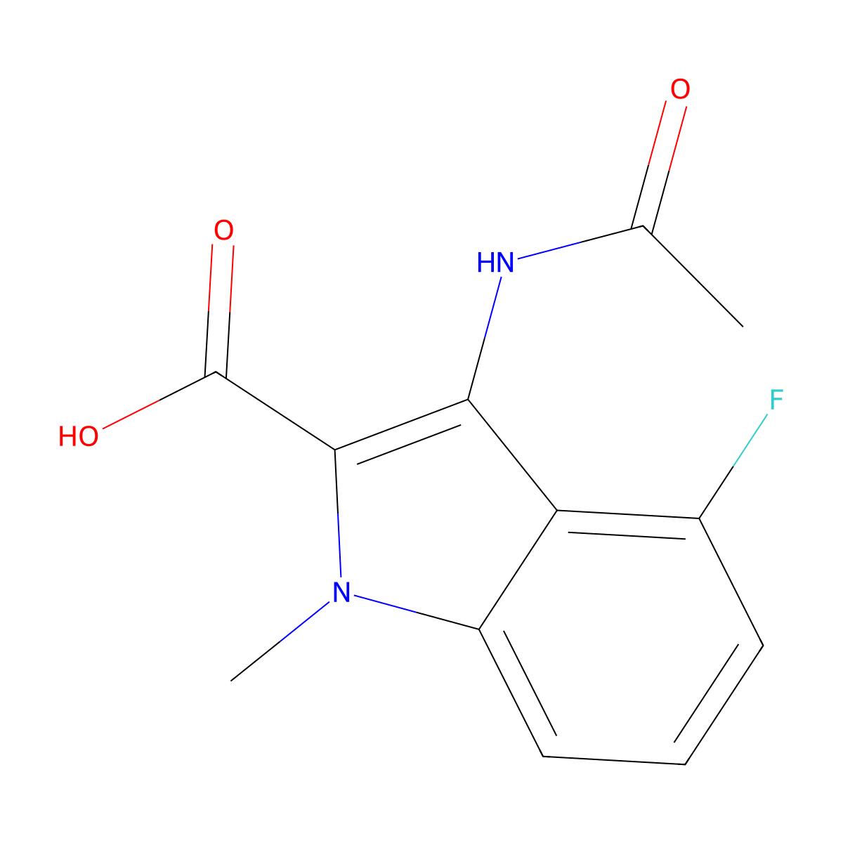 3-acetamido-4-fluoro-1-methyl-1H-indole-2-carboxylic acid molecular structure, CAS 2680864-69-9