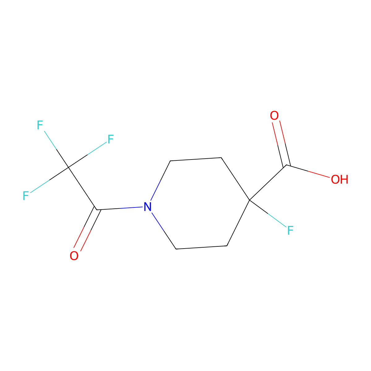 4-Fluoro-1-(trifluoroacetyl)piperidine-4-carboxylic acid molecular structure, CAS 2680864-72-4