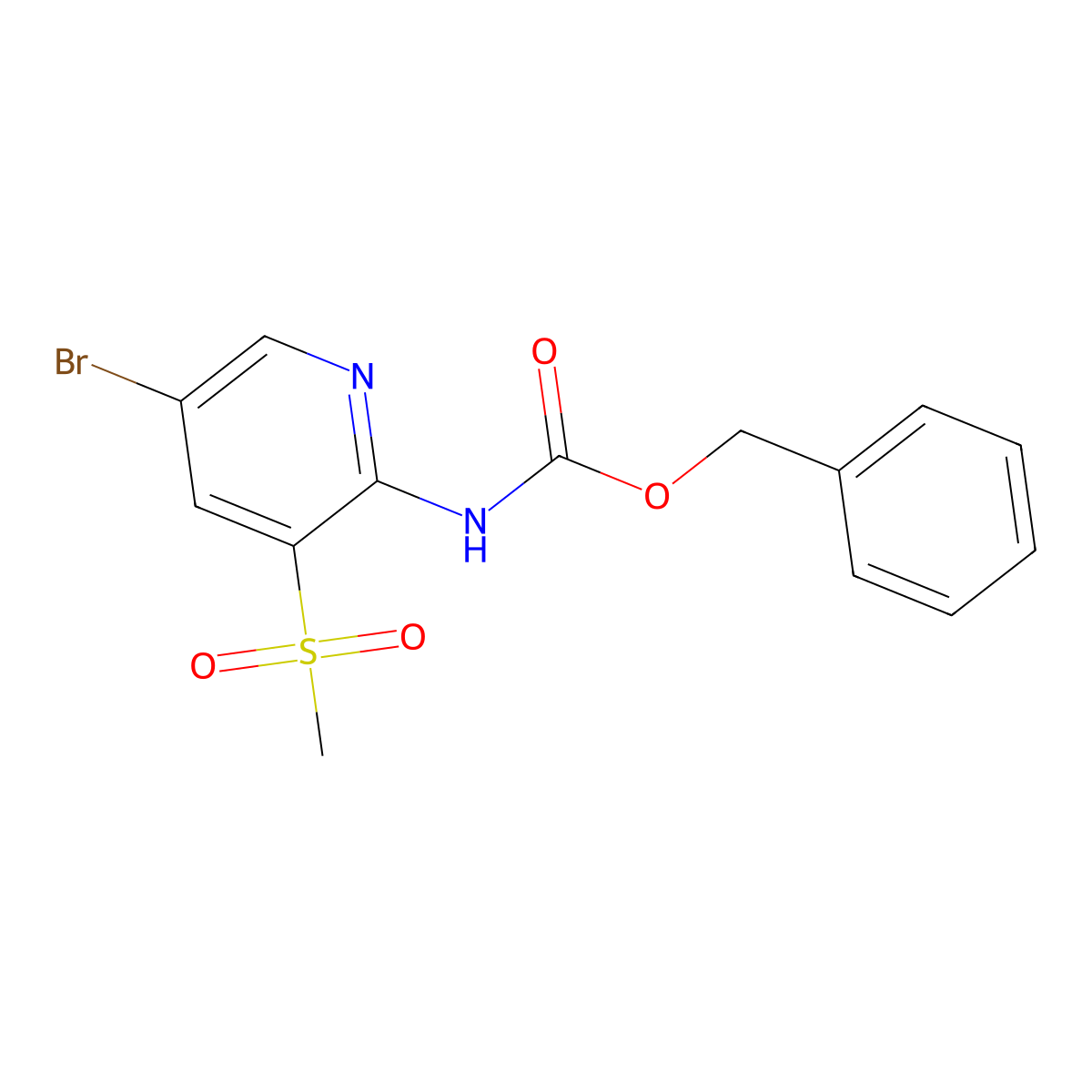 benzyl N-(5-bromo-3-methanesulfonylpyridin-2-yl)carbamate molecular structure, CAS 2680864-74-6