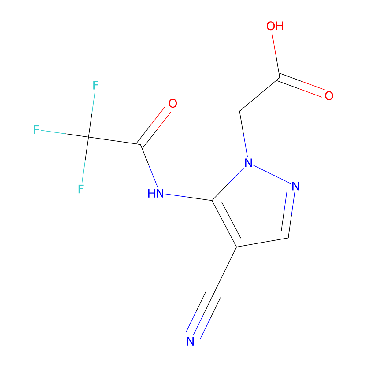 2-[4-cyano-5-(2,2,2-trifluoroacetamido)-1H-pyrazol-1-yl]acetic acid molecular structure, CAS 2680864-77-9