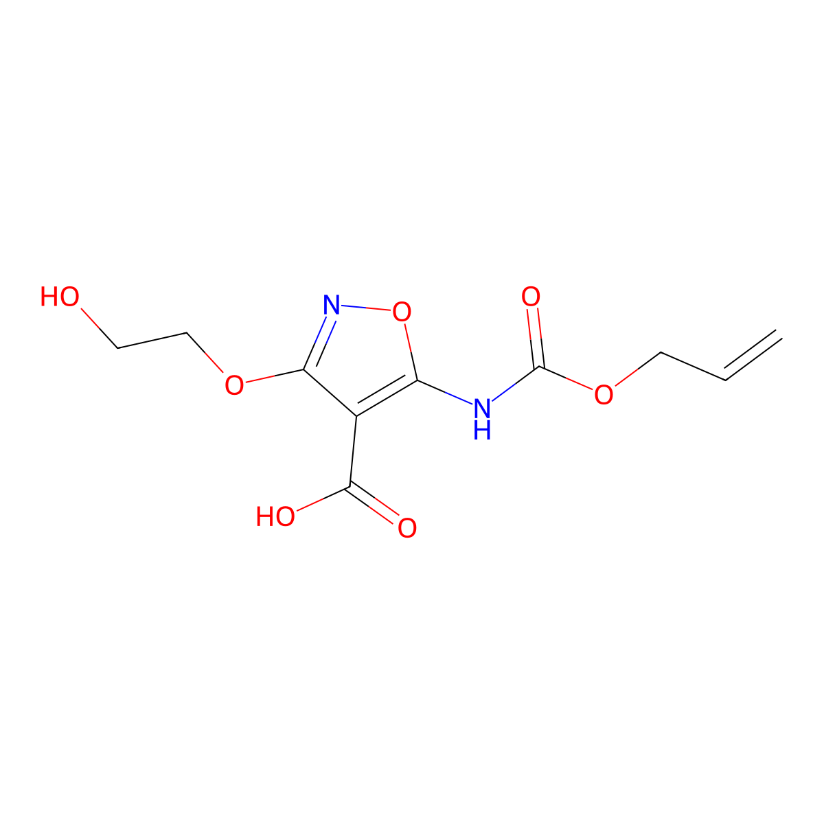 3-(2-Hydroxyethoxy)-5-{[(prop-2-en-1-yloxy)carbonyl]amino}-1,2-oxazole-4-carboxylic acid molecular structure, CAS 2680864-90-6