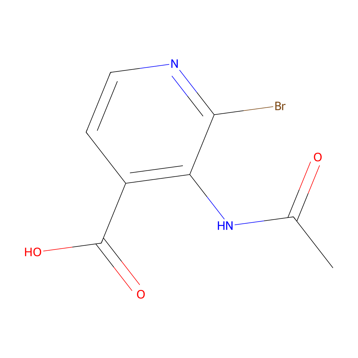 2-Bromo-3-acetamidopyridine-4-carboxylic acid molecular structure, CAS 2680864-93-9