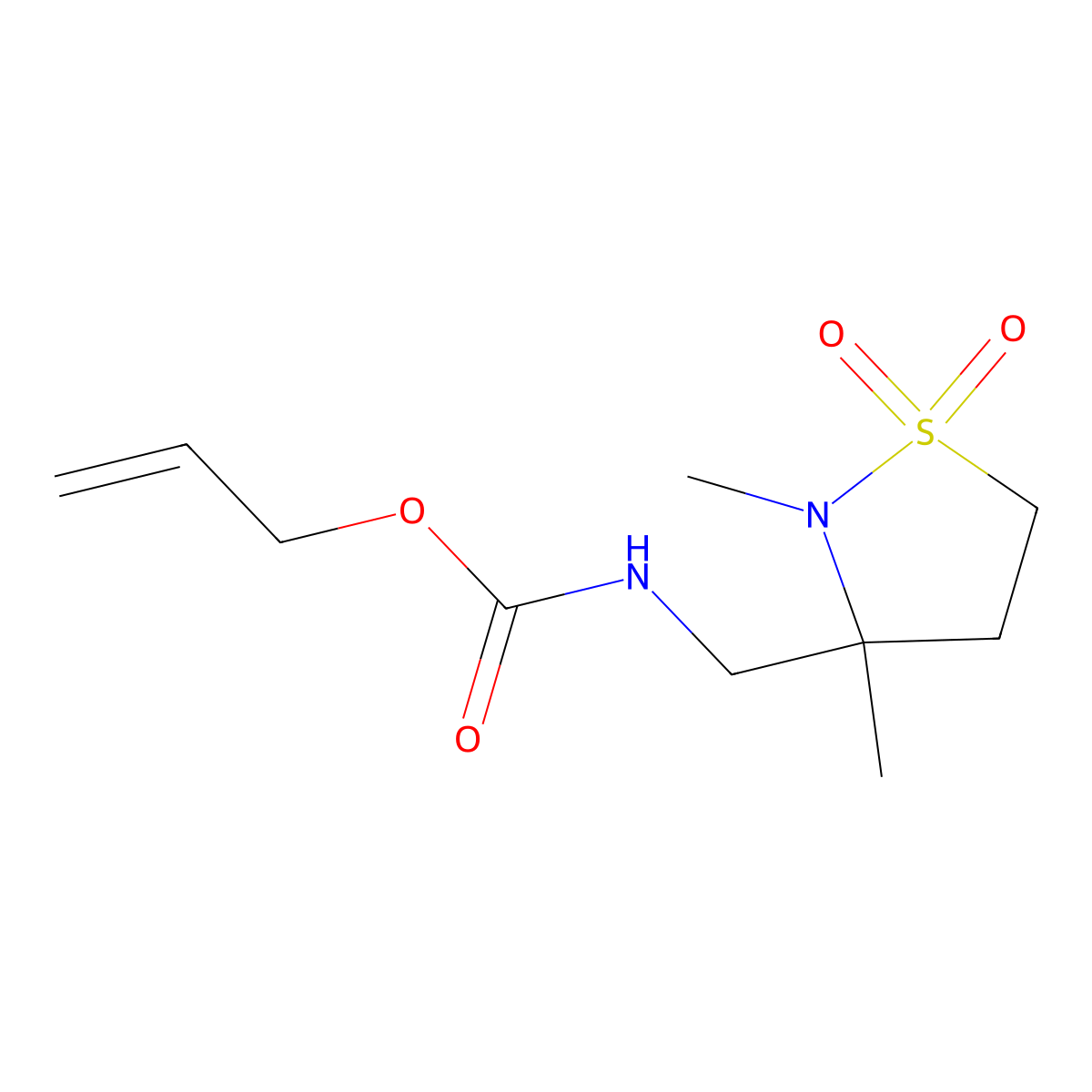 prop-2-en-1-yl N-[(2,3-dimethyl-1,1-dioxo-1lambda6,2-thiazolidin-3-yl)methyl]carbamate molecular structure, CAS 2680864-94-0