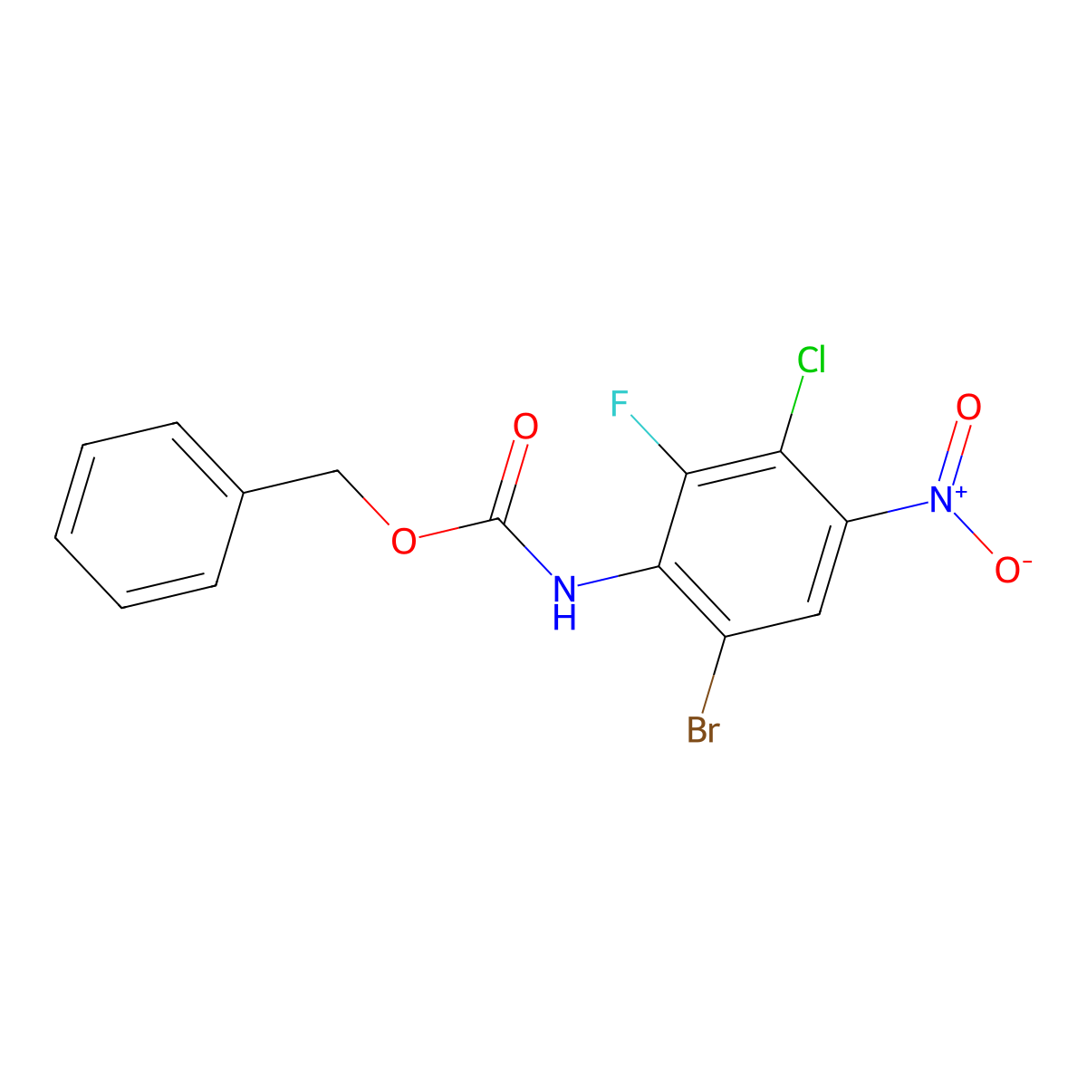 benzyl N-(6-bromo-3-chloro-2-fluoro-4-nitrophenyl)carbamate molecular structure, CAS 2680864-99-5