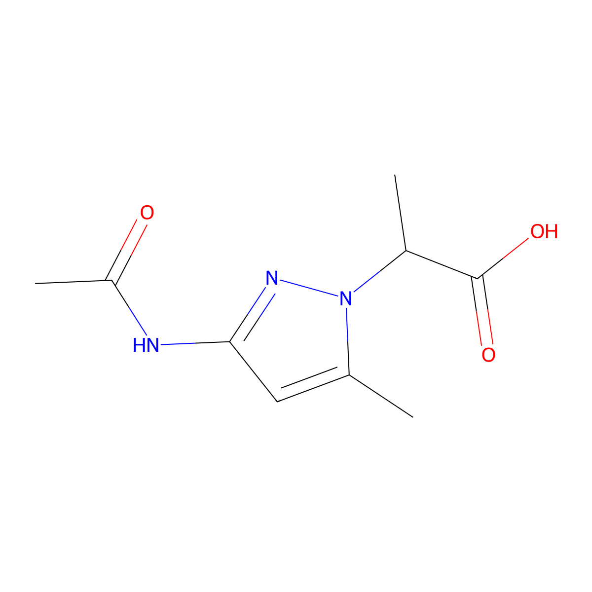 2-(3-acetamido-5-methyl-1H-pyrazol-1-yl)propanoic acid molecular structure, CAS 2680865-06-7