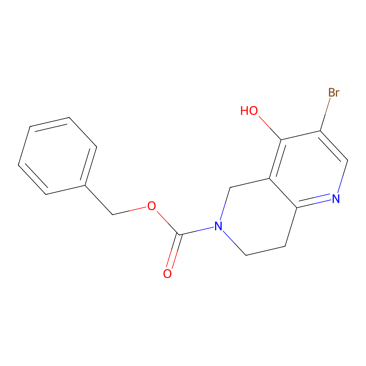 Benzyl 3-bromo-4-hydroxy-5,6,7,8-tetrahydro-1,6-naphthyridine-6-carboxylate molecular structure, CAS 2680865-07-8