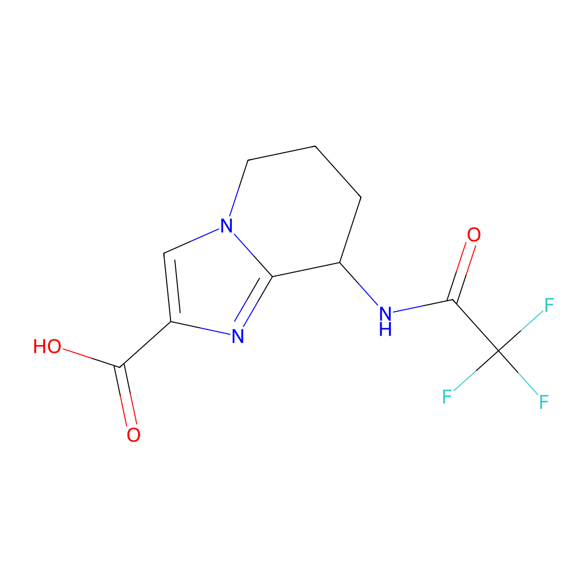 8-(2,2,2-trifluoroacetamido)-5H,6H,7H,8H-imidazo[1,2-a]pyridine-2-carboxylic acid molecular structure, CAS 2680865-18-1