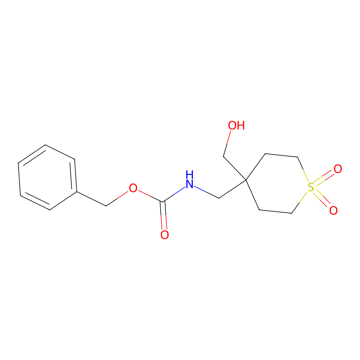 benzyl N-{[4-(hydroxymethyl)-1,1-dioxo-1lambda6-thian-4-yl]methyl}carbamate molecular structure, CAS 2680865-24-9