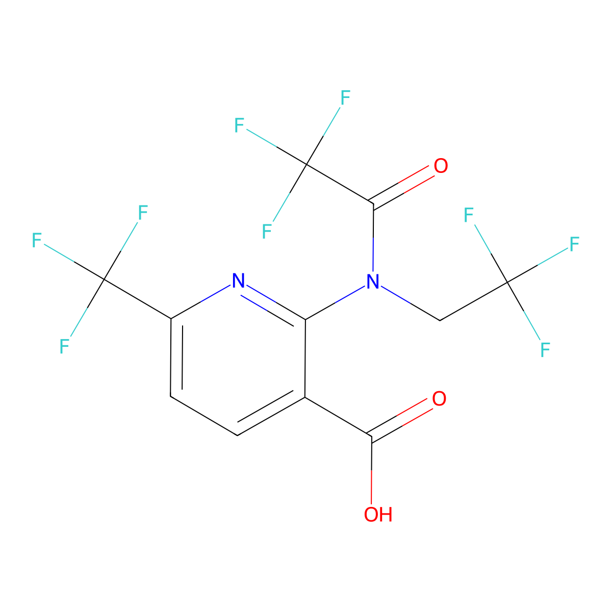 2-[2,2,2-trifluoro-N-(2,2,2-trifluoroethyl)acetamido]-6-(trifluoromethyl)pyridine-3-carboxylic acid molecular structure, CAS 2680865-59-0