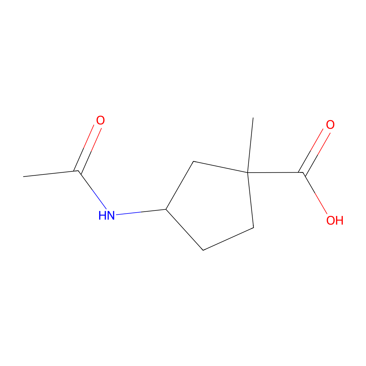3-Acetamido-1-methylcyclopentane-1-carboxylic acid molecular structure, CAS 2680865-67-0