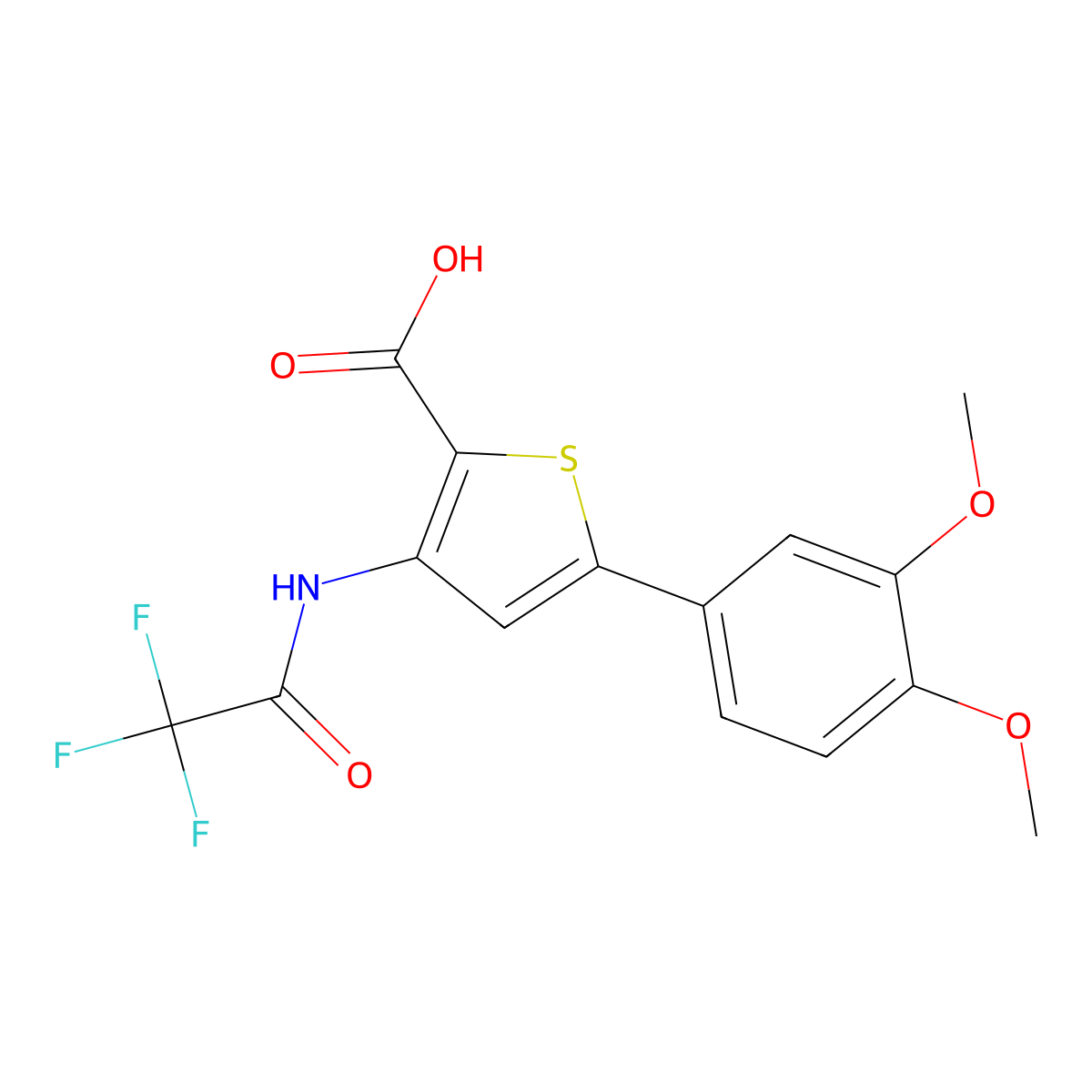 5-(3,4-Dimethoxyphenyl)-3-(2,2,2-trifluoroacetamido)thiophene-2-carboxylic acid molecular structure, CAS 2680865-71-6