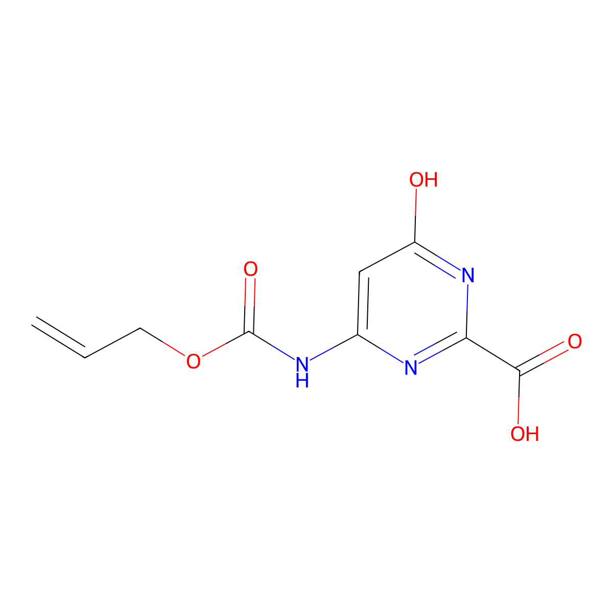 4-Hydroxy-6-{[(prop-2-en-1-yloxy)carbonyl]amino}pyrimidine-2-carboxylic acid molecular structure, CAS 2680865-88-5