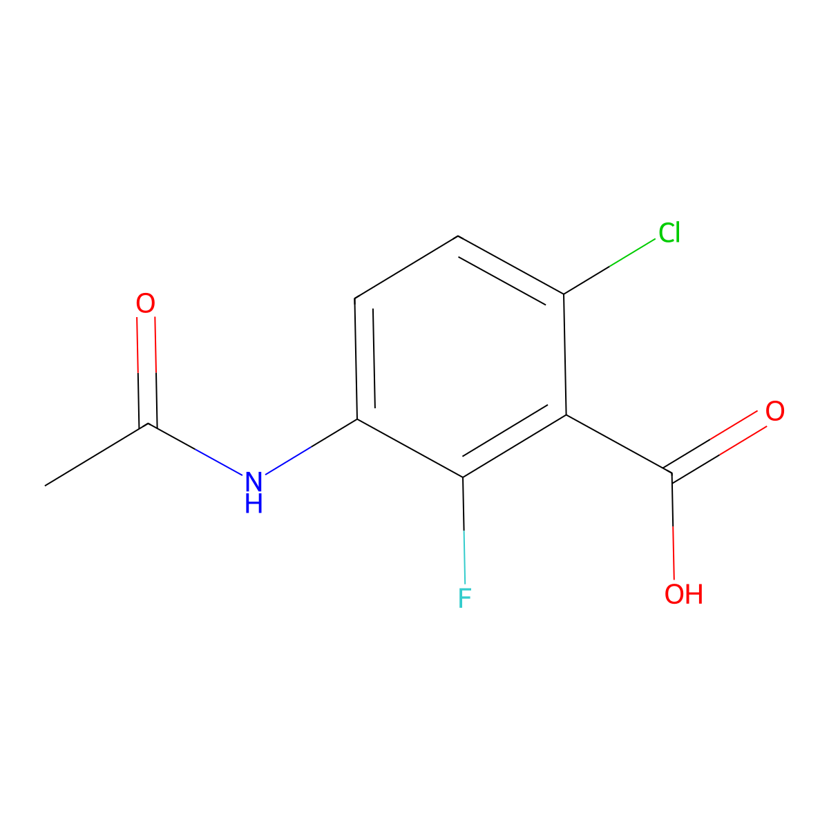 6-Chloro-3-acetamido-2-fluorobenzoic acid molecular structure, CAS 2680865-94-3