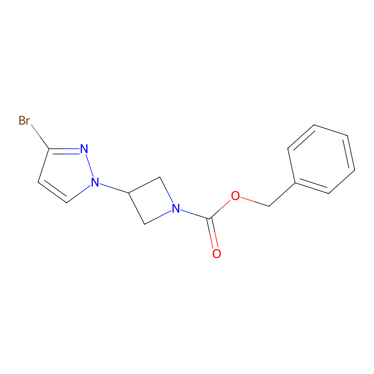 benzyl 3-(3-bromo-1H-pyrazol-1-yl)azetidine-1-carboxylate molecular structure, CAS 2680866-00-4