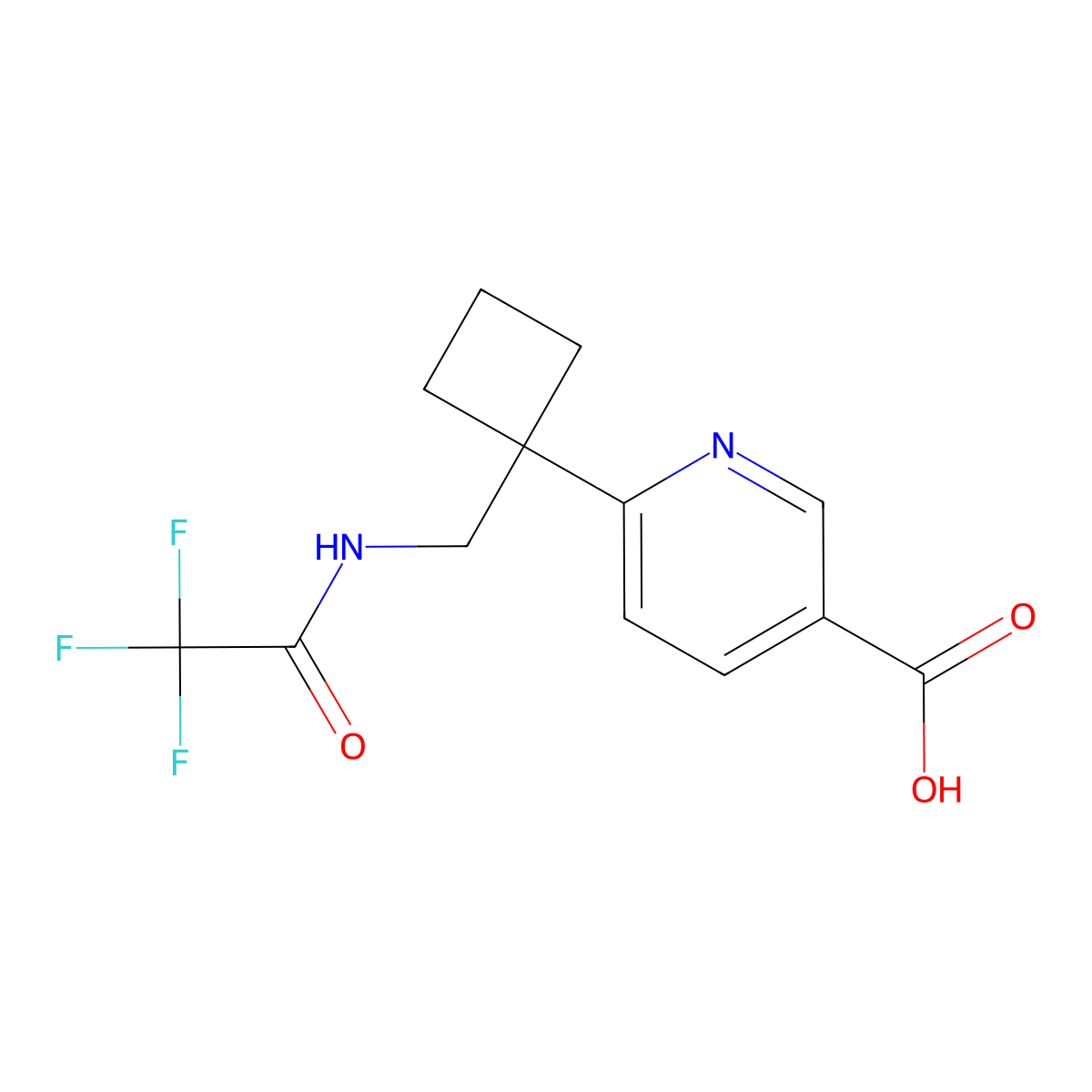 6-{1-[(2,2,2-Trifluoroacetamido)methyl]cyclobutyl}pyridine-3-carboxylic acid molecular structure, CAS 2680866-02-6
