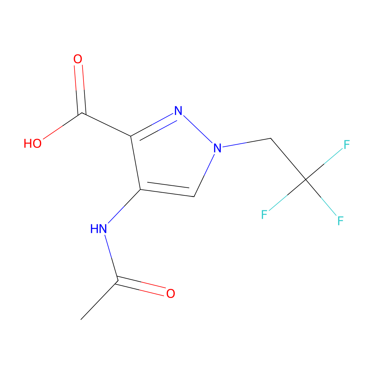 4-acetamido-1-(2,2,2-trifluoroethyl)-1H-pyrazole-3-carboxylic acid molecular structure, CAS 2680866-04-8