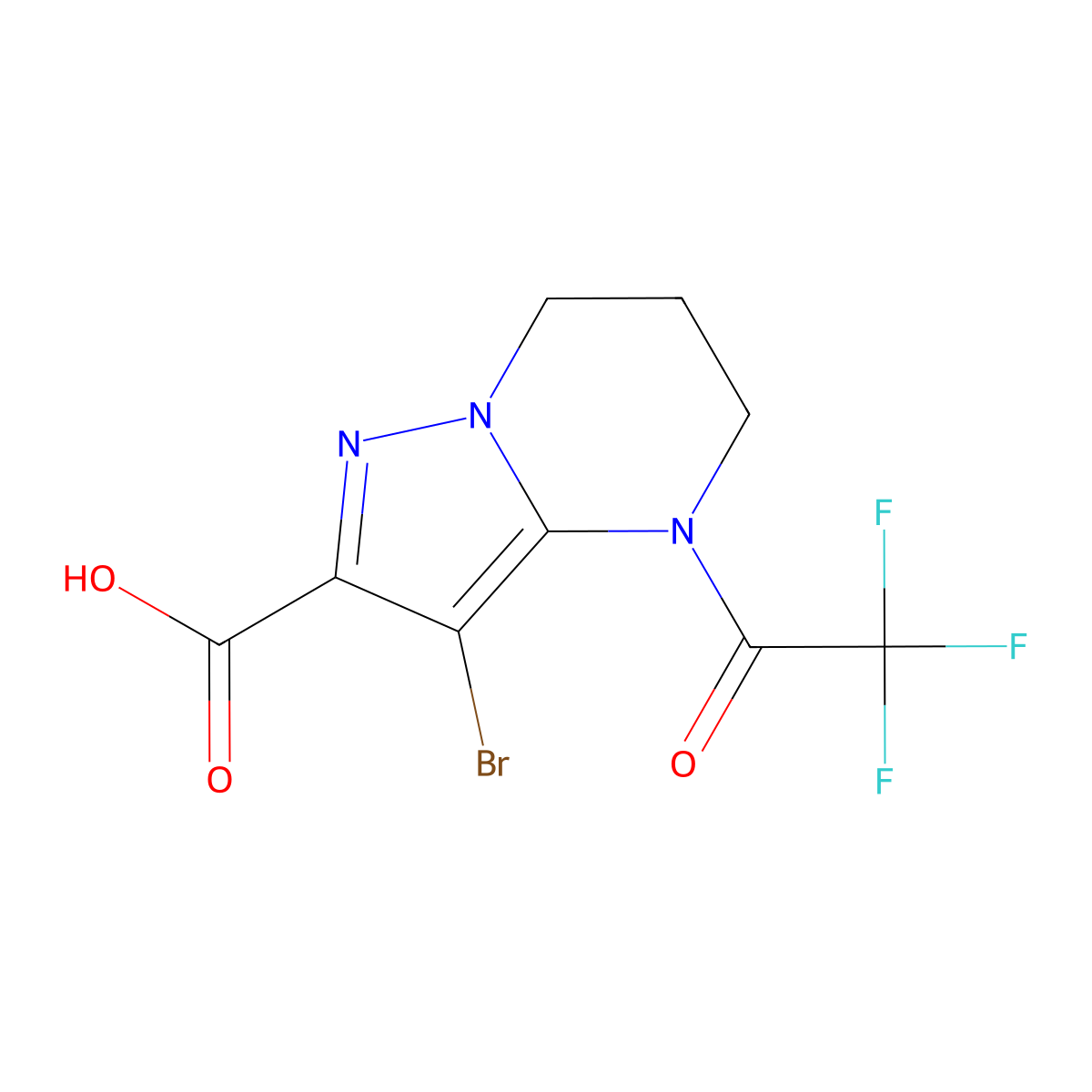 3-bromo-4-(2,2,2-trifluoroacetyl)-4H,5H,6H,7H-pyrazolo[1,5-a]pyrimidine-2-carboxylic acid molecular structure, CAS 2680866-05-9