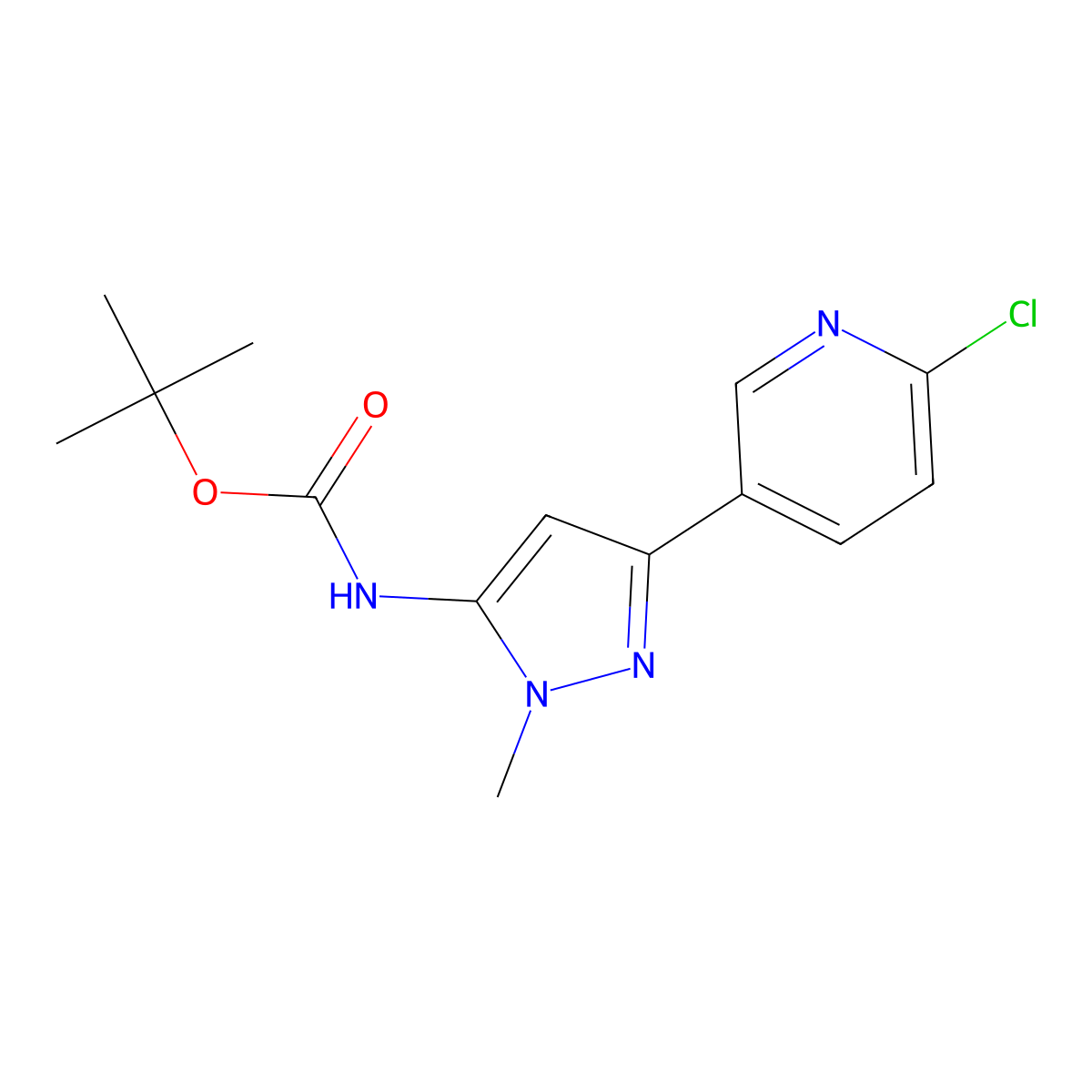 tert-butyl N-[3-(6-chloropyridin-3-yl)-1-methyl-1H-pyrazol-5-yl]carbamate molecular structure, CAS 2680866-06-0