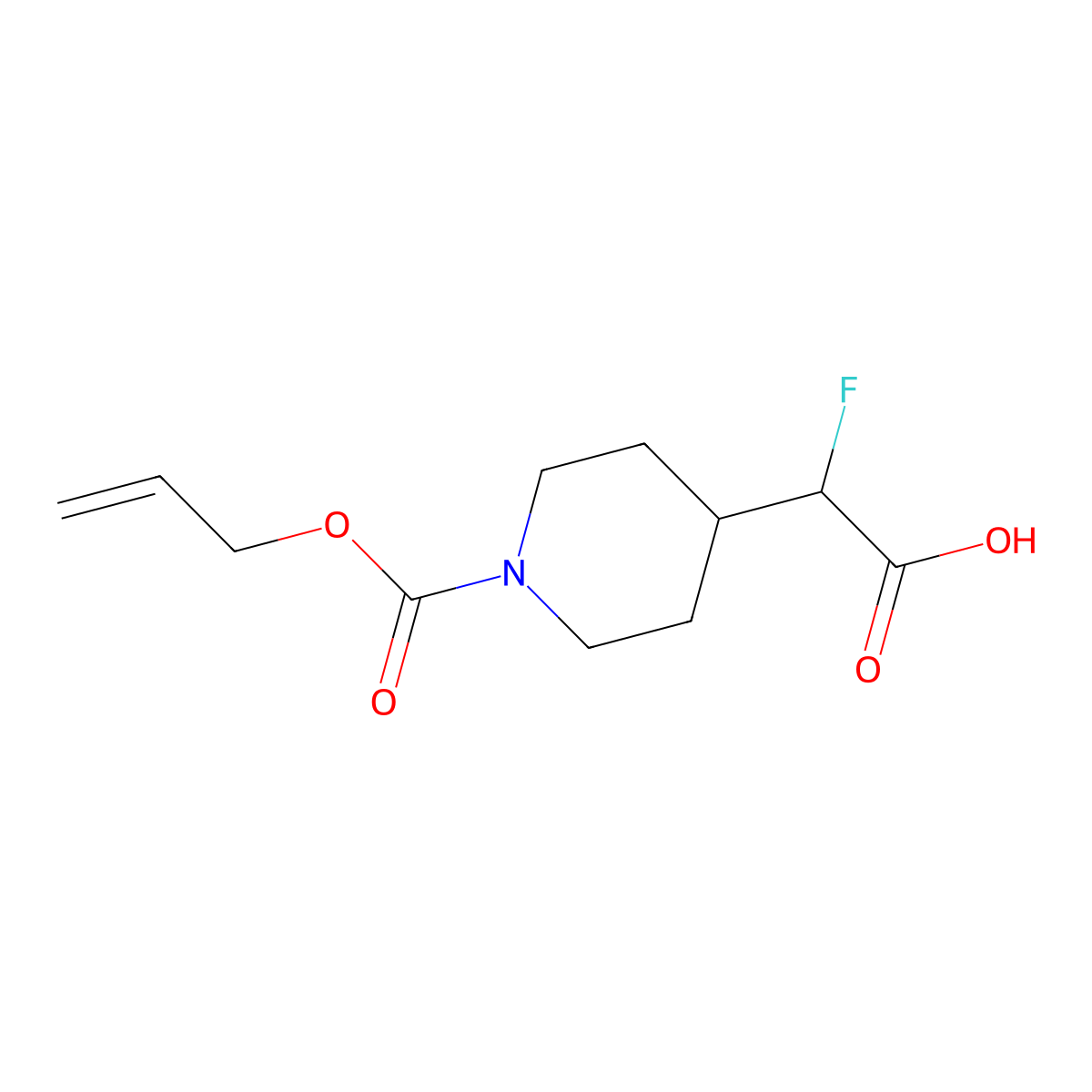 2-Fluoro-2-{1-[(prop-2-en-1-yloxy)carbonyl]piperidin-4-yl}acetic acid molecular structure, CAS 2680866-09-3