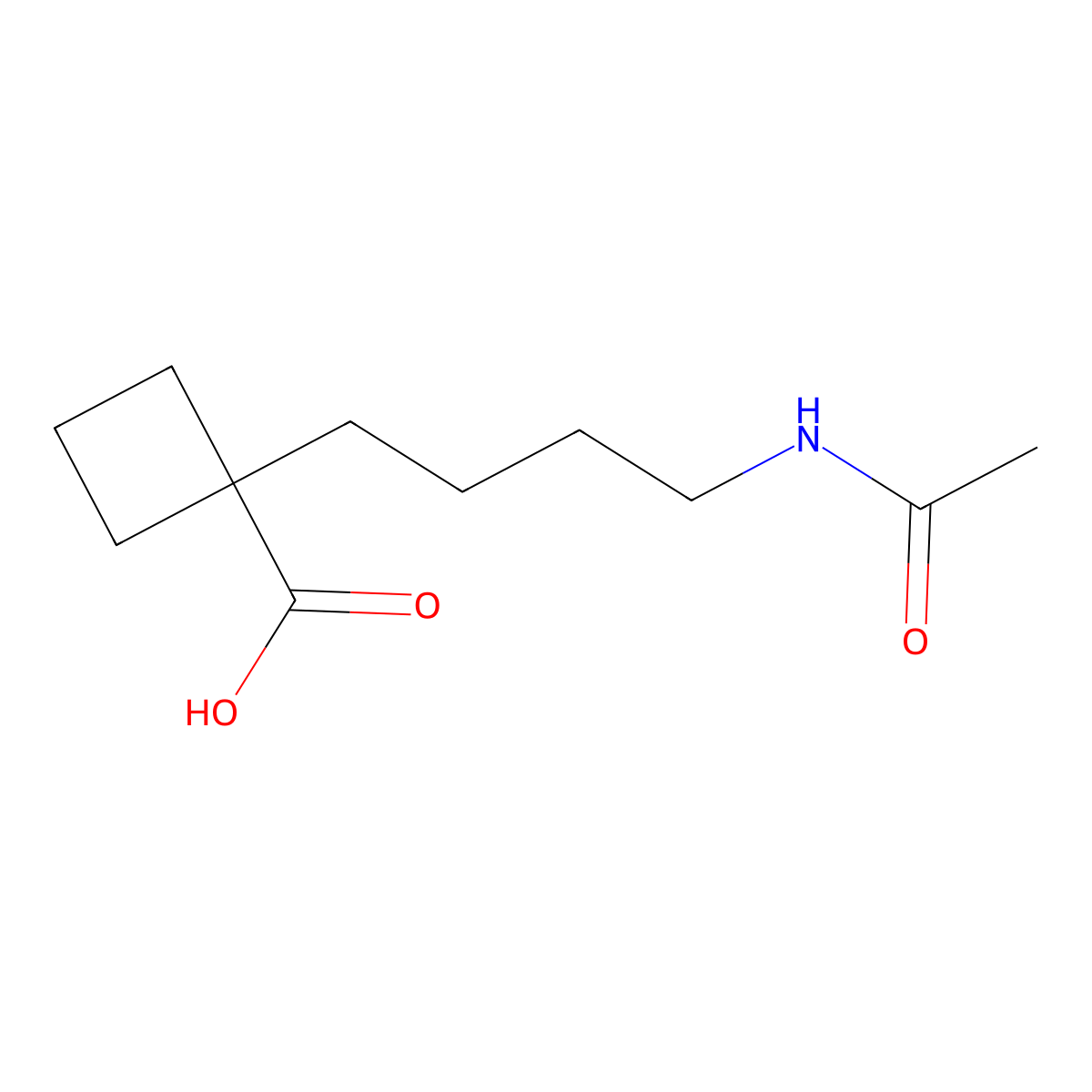 1-(4-Acetamidobutyl)cyclobutane-1-carboxylic acid molecular structure, CAS 2680866-11-7
