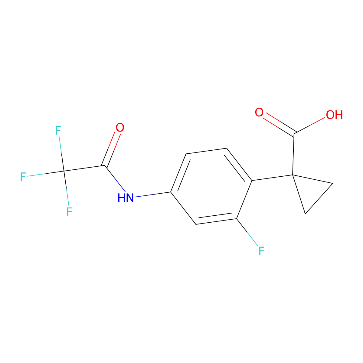 1-[2-Fluoro-4-(2,2,2-trifluoroacetamido)phenyl]cyclopropane-1-carboxylic acid molecular structure, CAS 2680866-14-0