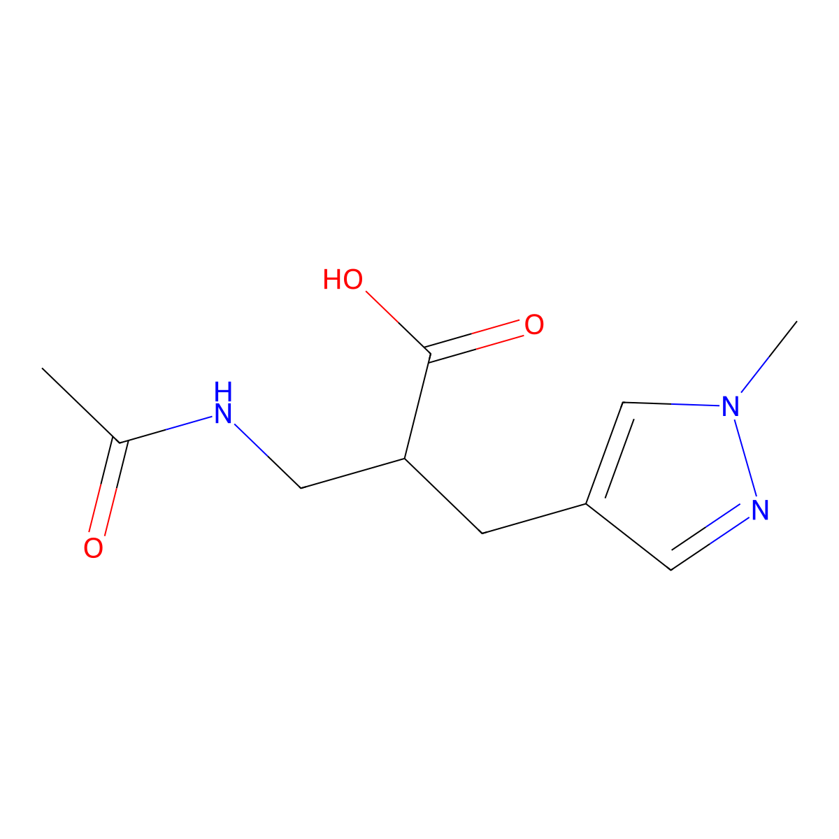 3-acetamido-2-[(1-methyl-1H-pyrazol-4-yl)methyl]propanoic acid molecular structure, CAS 2680866-17-3