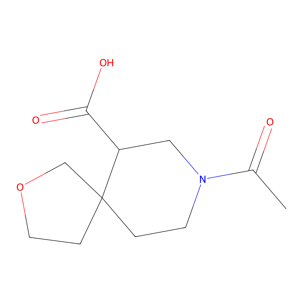 8-Acetyl-2-oxa-8-azaspiro[4.5]decane-6-carboxylic acid molecular structure, CAS 2680866-20-8