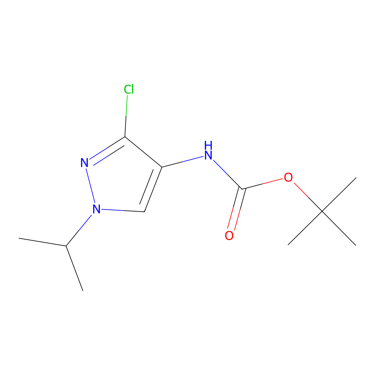tert-butyl N-[3-chloro-1-(propan-2-yl)-1H-pyrazol-4-yl]carbamate molecular structure, CAS 2680866-30-0