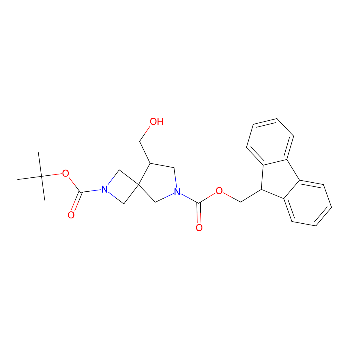 2-tert-butyl 6-(9H-fluoren-9-yl)methyl 8-(hydroxymethyl)-2,6-diazaspiro[3.4]octane-2,6-dicarboxylate molecular structure, CAS 2680866-46-8