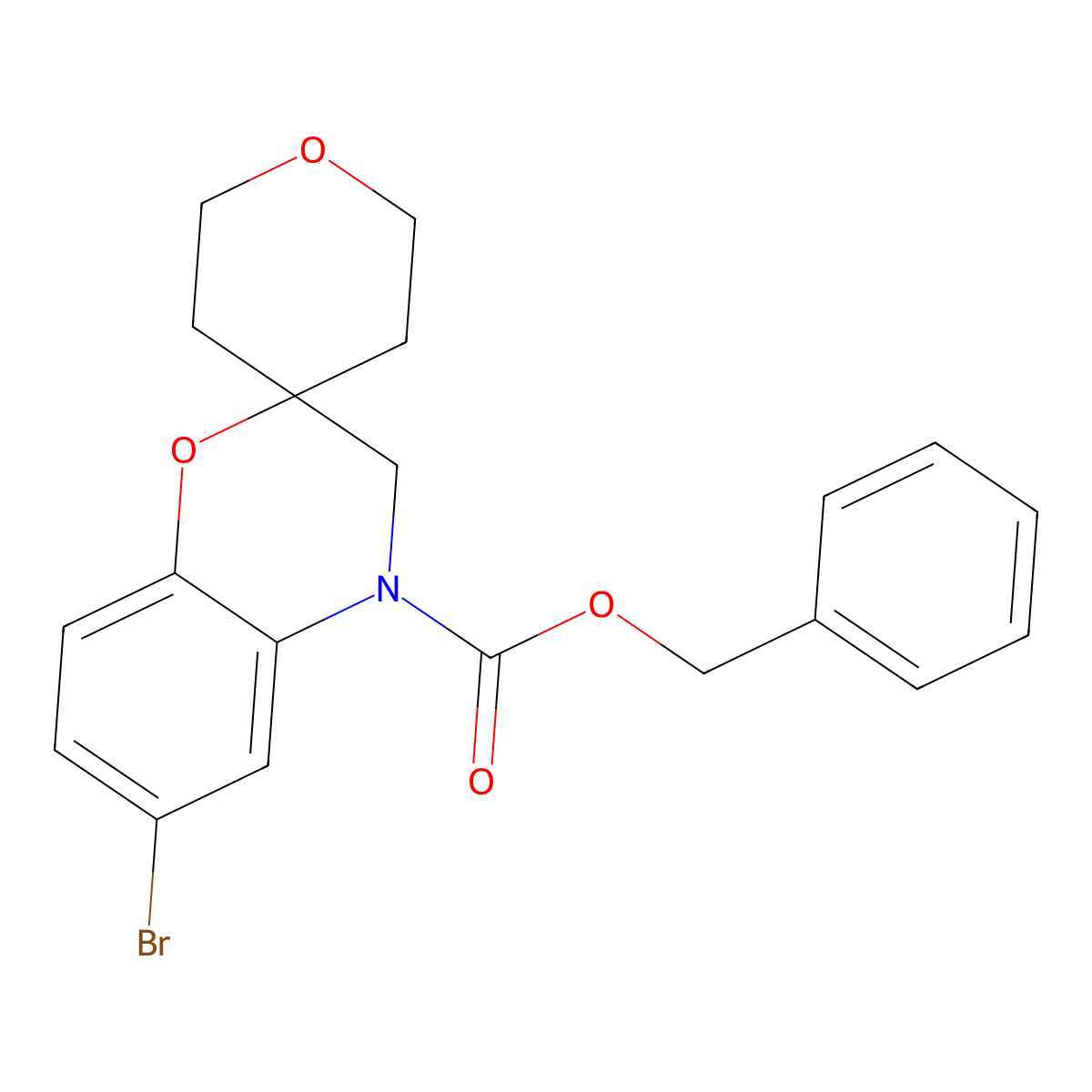 Benzyl 6-bromo-3,4-dihydrospiro[1,4-benzoxazine-2,4'-oxane]-4-carboxylate molecular structure, CAS 2680866-73-1