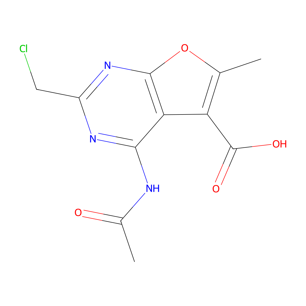 2-(Chloromethyl)-4-acetamido-6-methylfuro[2,3-d]pyrimidine-5-carboxylic acid molecular structure, CAS 2680866-74-2