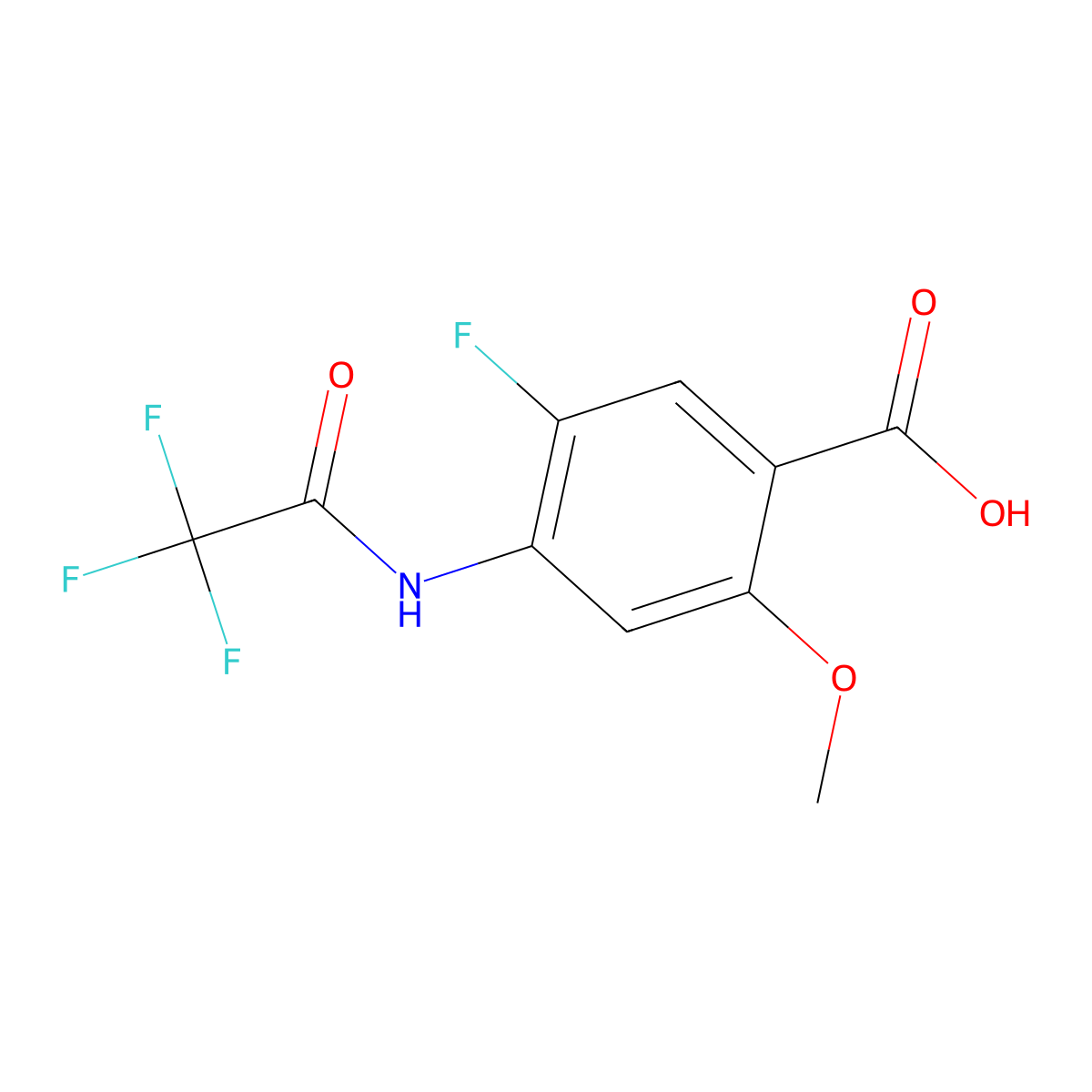 5-Fluoro-2-methoxy-4-(2,2,2-trifluoroacetamido)benzoic acid molecular structure, CAS 2680867-16-5