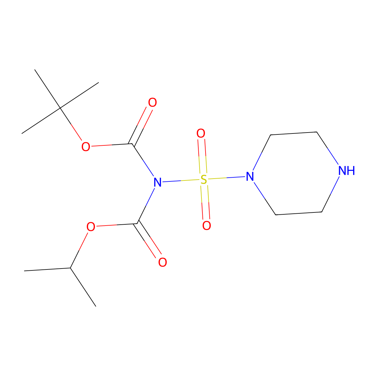 tert-butyl N-(piperazine-1-sulfonyl)-N-[(propan-2-yloxy)carbonyl]carbamate molecular structure, CAS 2680867-50-7
