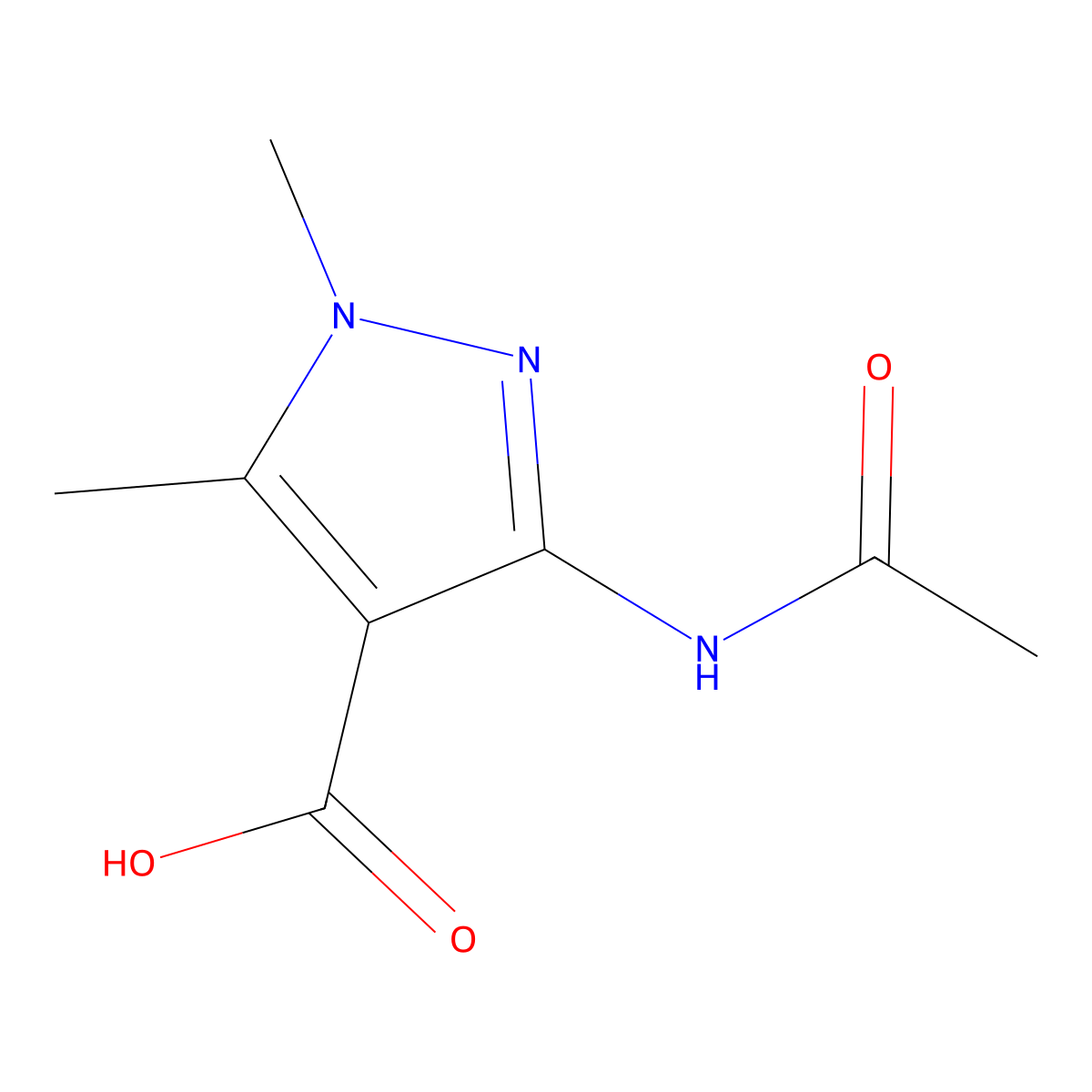3-acetamido-1,5-dimethyl-1H-pyrazole-4-carboxylic acid molecular structure, CAS 2680867-55-2