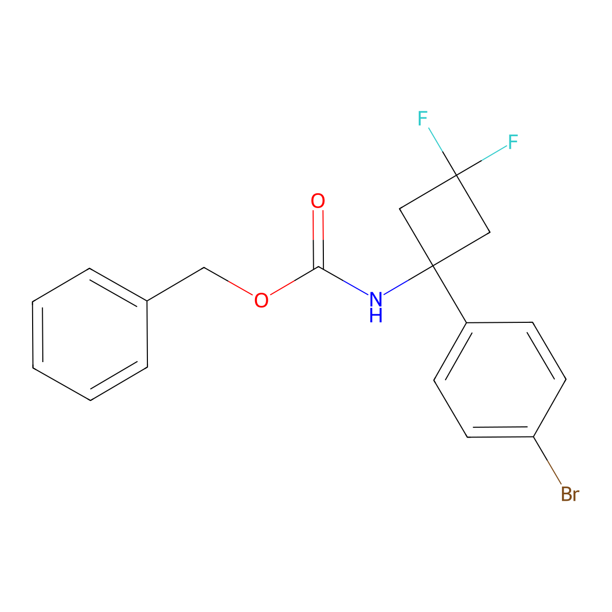 benzyl N-[1-(4-bromophenyl)-3,3-difluorocyclobutyl]carbamate molecular structure, CAS 2680867-71-2