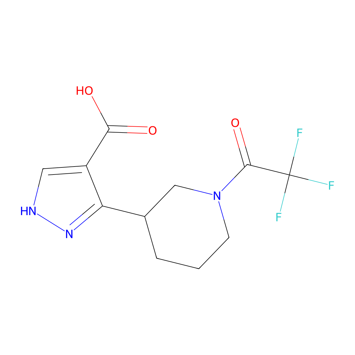3-[1-(2,2,2-trifluoroacetyl)piperidin-3-yl]-1H-pyrazole-4-carboxylic acid molecular structure, CAS 2680867-86-9