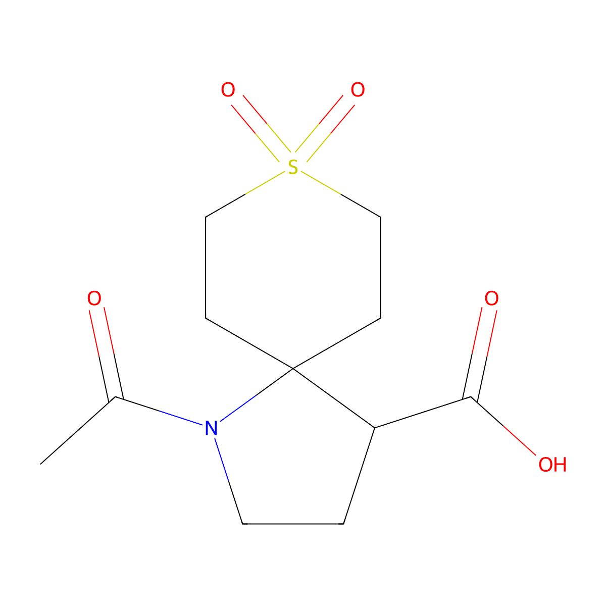 1-Acetyl-8,8-dioxo-8lambda6-thia-1-azaspiro[4.5]decane-4-carboxylic acid molecular structure, CAS 2680867-97-2