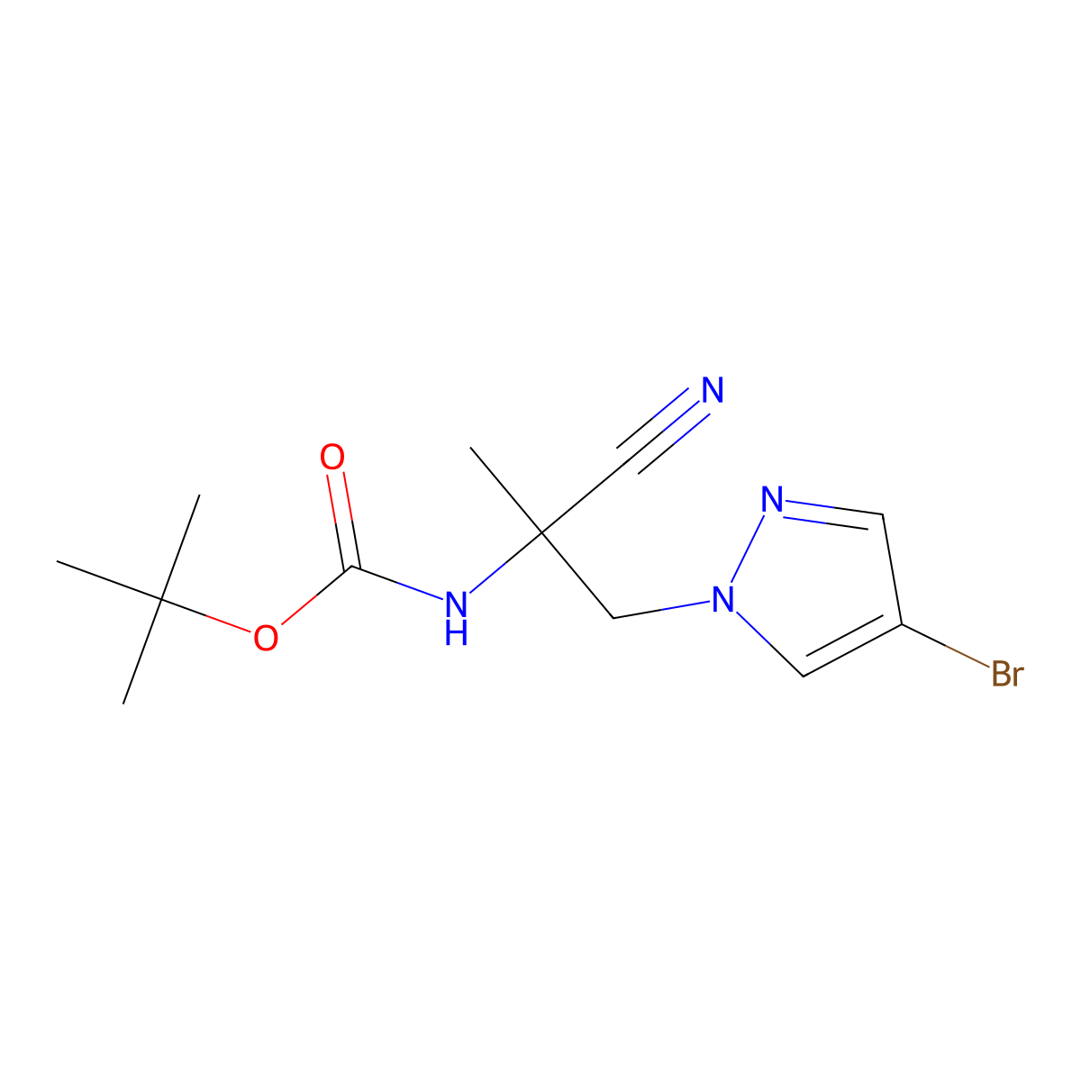 tert-butyl N-{1-[(4-bromo-1H-pyrazol-1-yl)methyl]-1-cyanoethyl}carbamate molecular structure, CAS 2680868-11-3