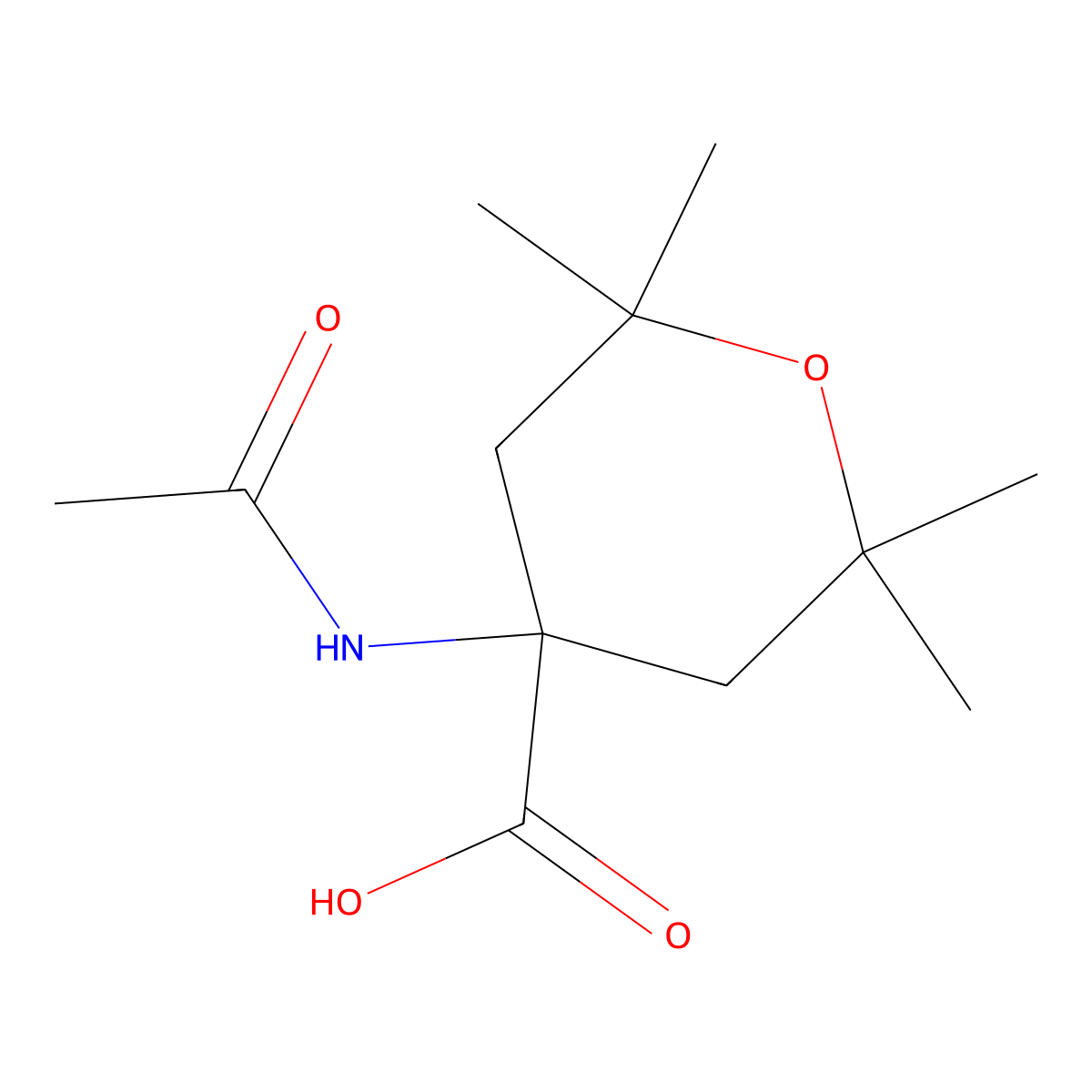 4-Acetamido-2,2,6,6-tetramethyloxane-4-carboxylic acid molecular structure, CAS 2680868-43-1