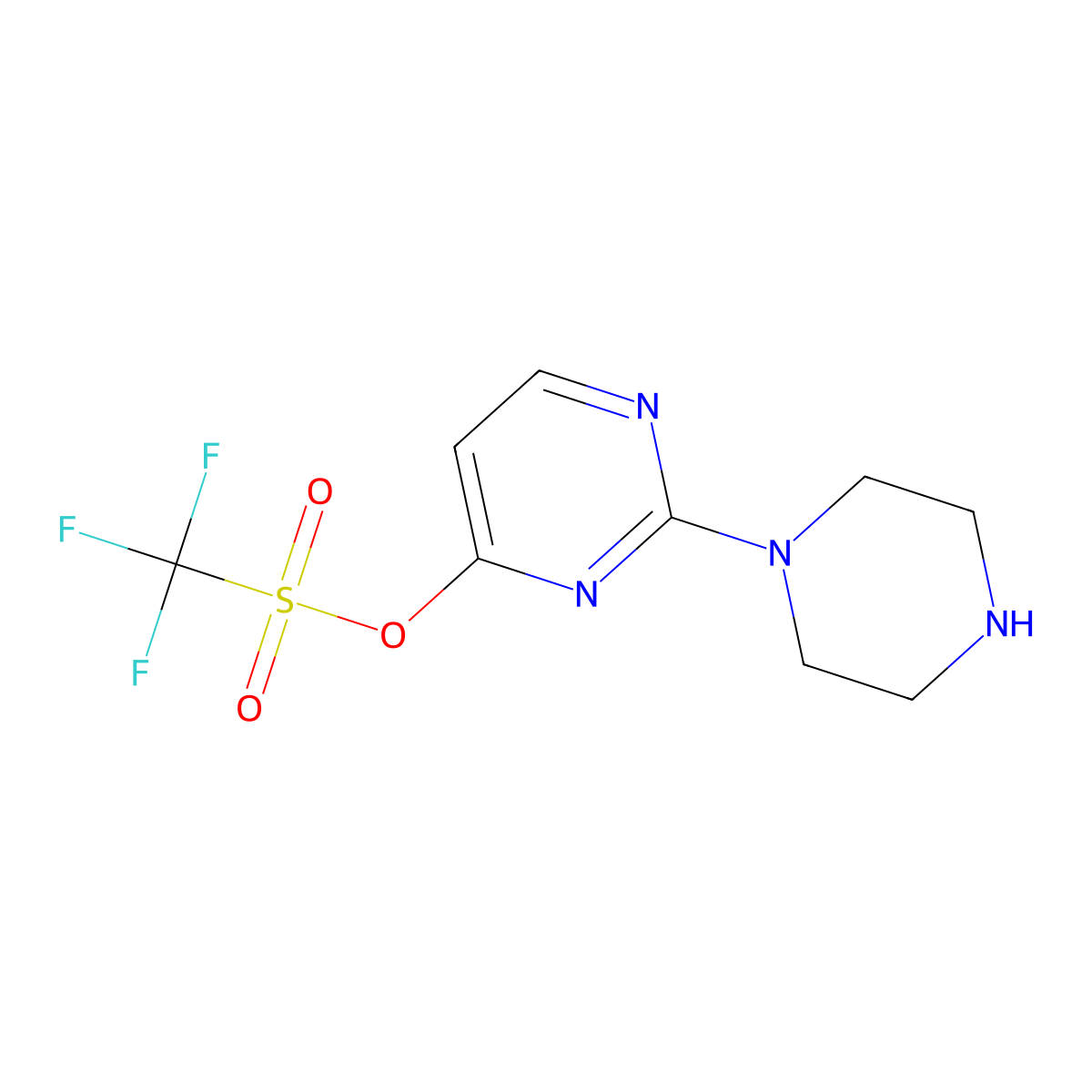 2-(Piperazin-1-yl)pyrimidin-4-yl trifluoromethanesulfonate molecular structure, CAS 2680868-61-3